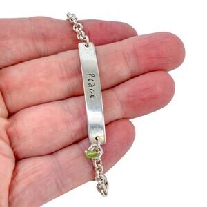Estate Farfetched Sterling Silver 925 7.0mm Rolo Chain PEACE Bracelet 6.5-7.25"